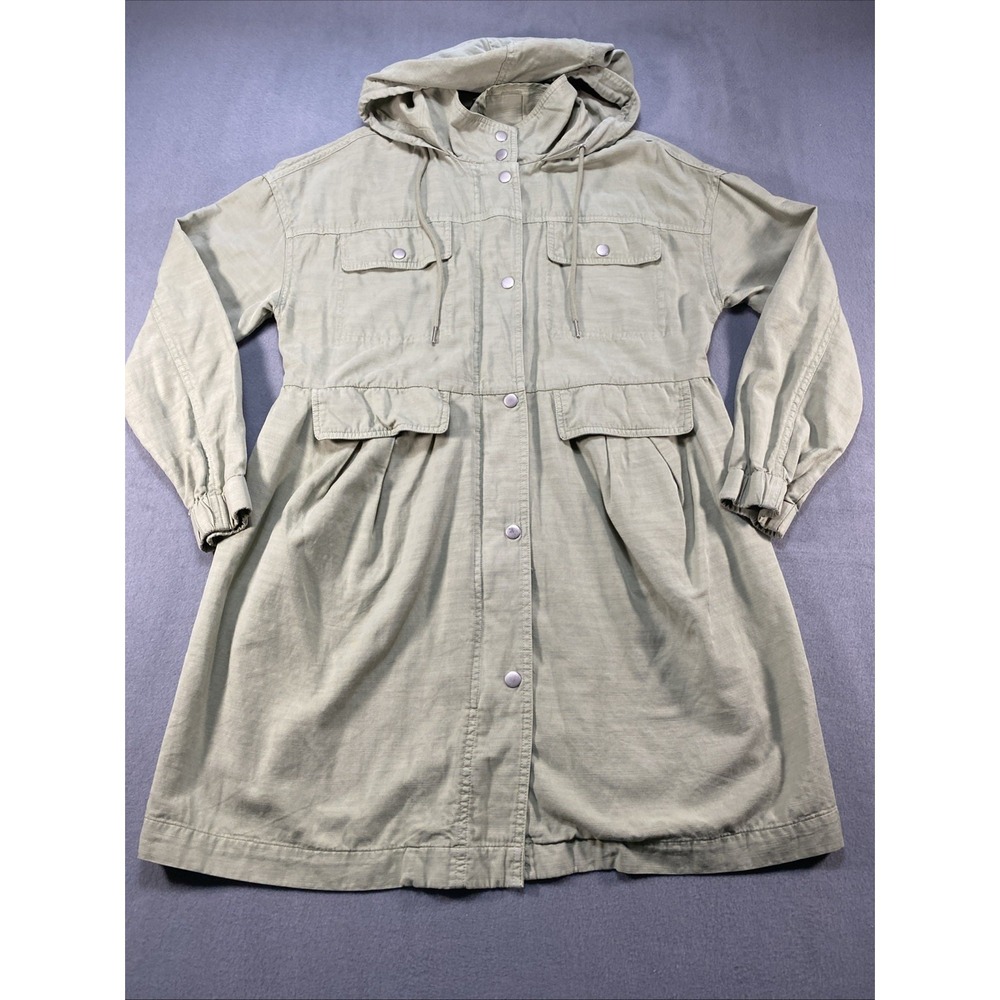 7 For All Mankind Military Parka Jacket Womens M Green Hooded Full Zip‎ Snap
